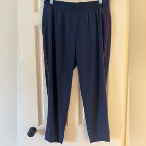 Banana Republic- lightweight, navy joggers w/red stripes